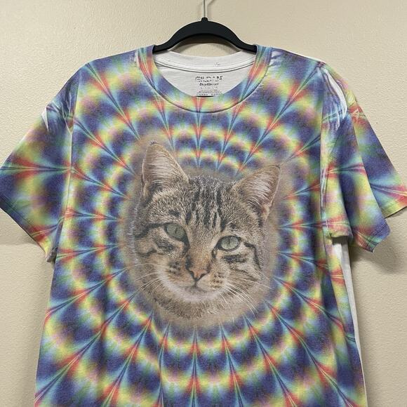 Gildan Womens Multicolor T-Shirt Rainbow Cat Short Sleeve Crew Neck Size Large - Picture 3 of 7
